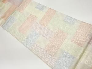 変わり格子に古典柄模様織出し袋帯